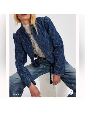 NEW Free People Peggy Quilted Denim Jacket Small